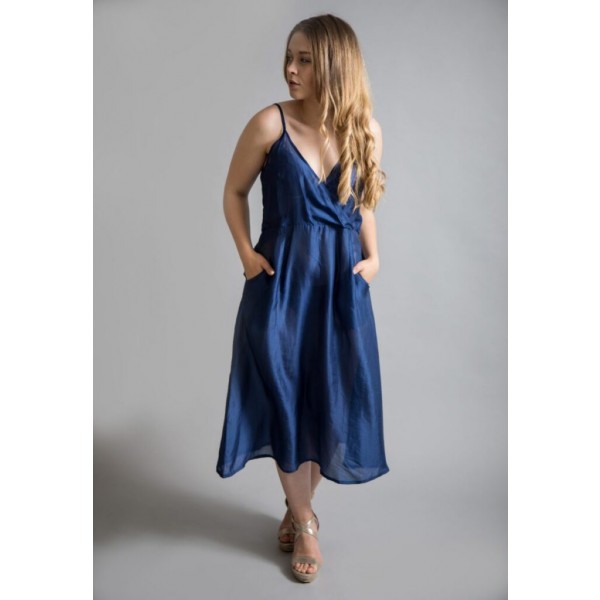 Yavi silk slip dress in a luxurious blue colour available at colmershill.com