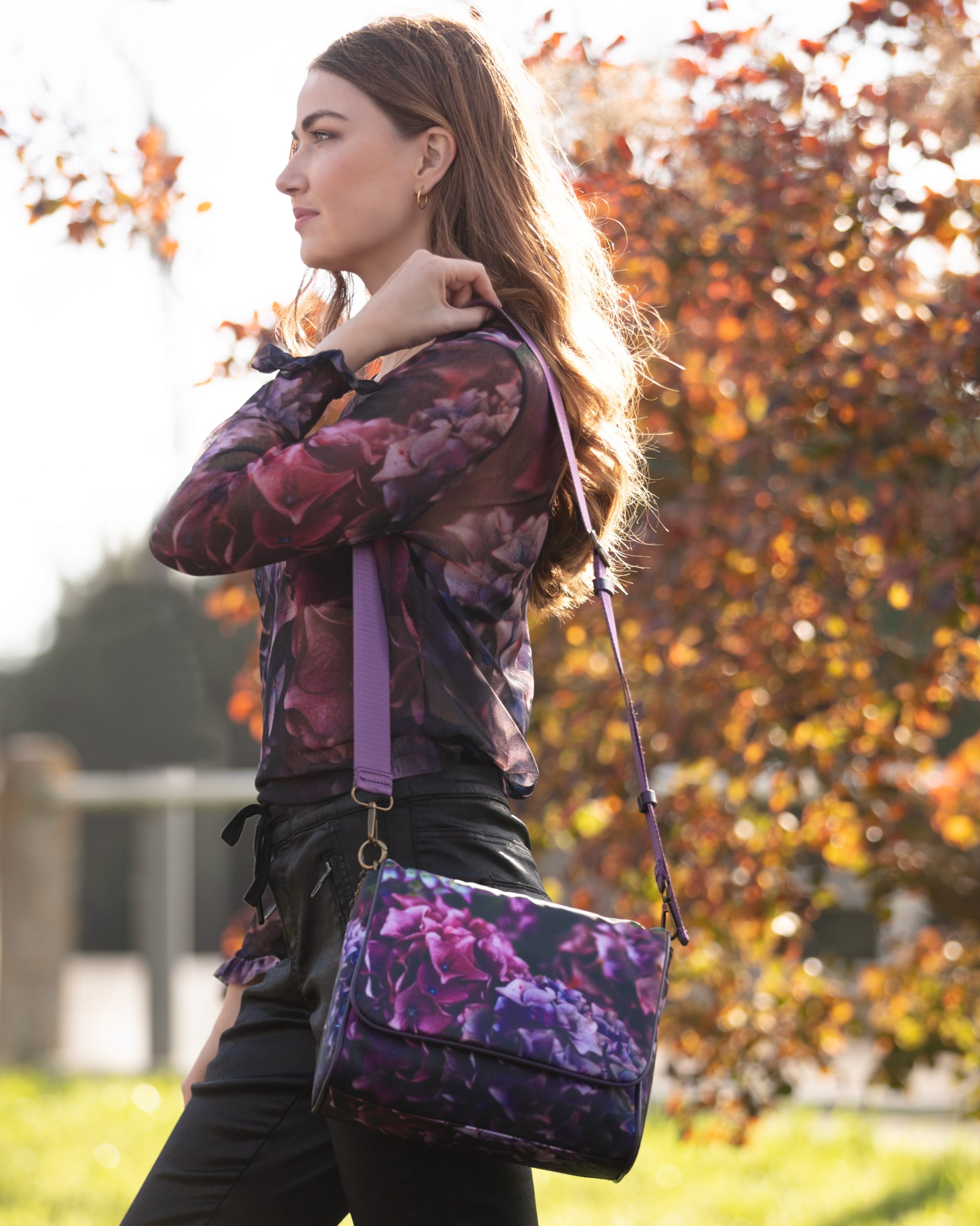 From My Mother's Garden Canvas Messenger Handbag Jewel Hydrangea