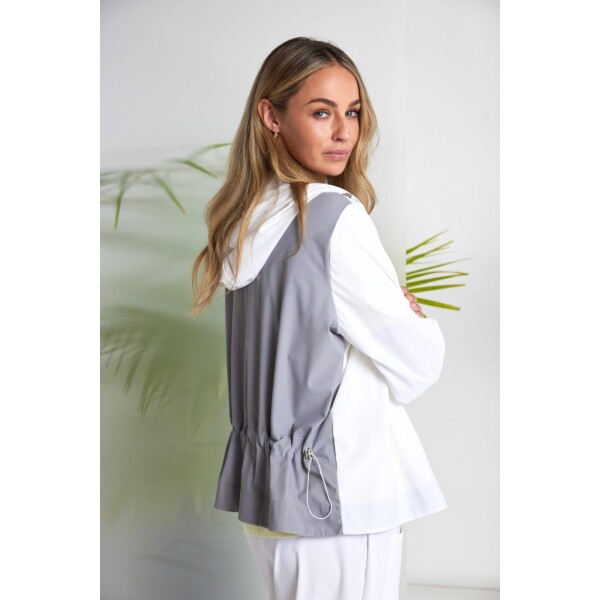 Back view of Naya white dove hooded jacket with contrast panel and drawstring detail – Naya Clothing NAS26180