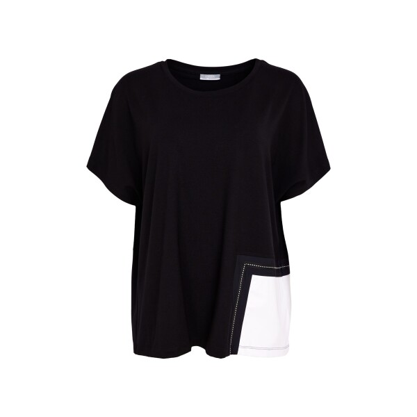 Naya round neck top black with contrast angled patch and stitch detail – Naya Clothing NAS26188