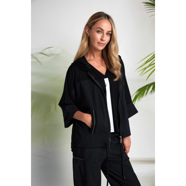 Naya drawstring hem zip jacket black with hood and contrast front panel – Naya Clothing NAS26196