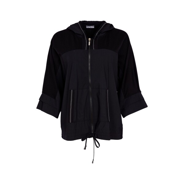 Naya drawstring hem zip jacket black with hood and contrast front panel – Naya Clothing NAS26196