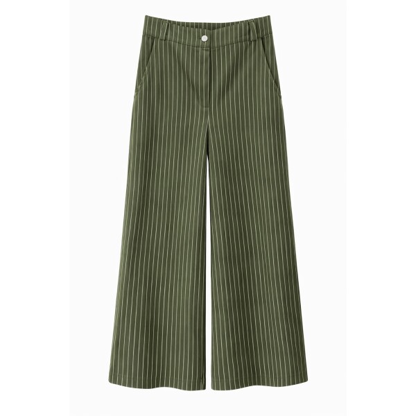 Flared Pin Stripe Jeans in Olive Green